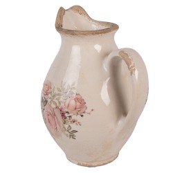 Clayre & Eef Dekorative Kanne 16x12x19 cm Beige Keramik Blumen