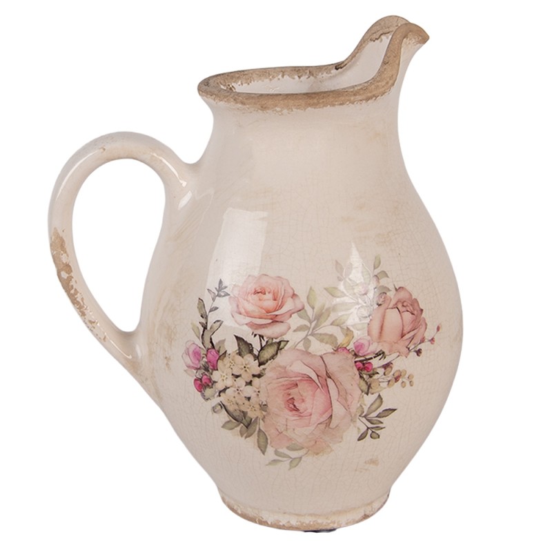 Clayre & Eef Dekorative Kanne 16x12x19 cm Beige Keramik Blumen