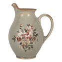 Clayre & Eef Dekorative Kanne 16x12x19 cm Grau Keramik Blumen