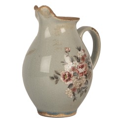 Clayre & Eef Brocca decorativa 16x12x19 cm Grigio Ceramica Fiori