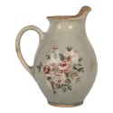 Clayre & Eef Dekorative Kanne 16x12x19 cm Grau Keramik Blumen