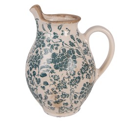 Clayre & Eef Dekorative Kanne 16x12x19 cm Beige Keramik Blumen