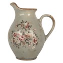 Clayre & Eef Dekorative Kanne 21x16x25 cm Grau Keramik Blumen