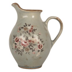Clayre & Eef Dekorative Kanne 21x16x25 cm Grau Keramik Blumen