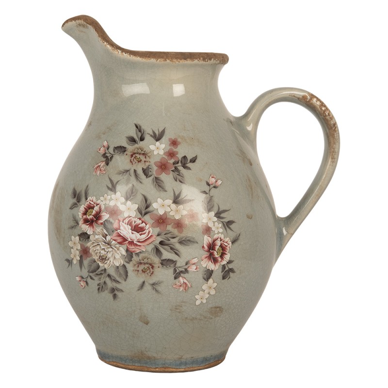 Clayre & Eef Dekorative Kanne 21x16x25 cm Grau Keramik Blumen