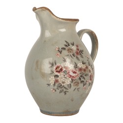 Clayre & Eef Dekorative Kanne 21x16x25 cm Grau Keramik Blumen