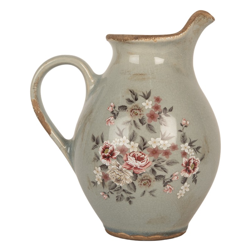 Clayre & Eef Dekorative Kanne 21x16x25 cm Grau Keramik Blumen