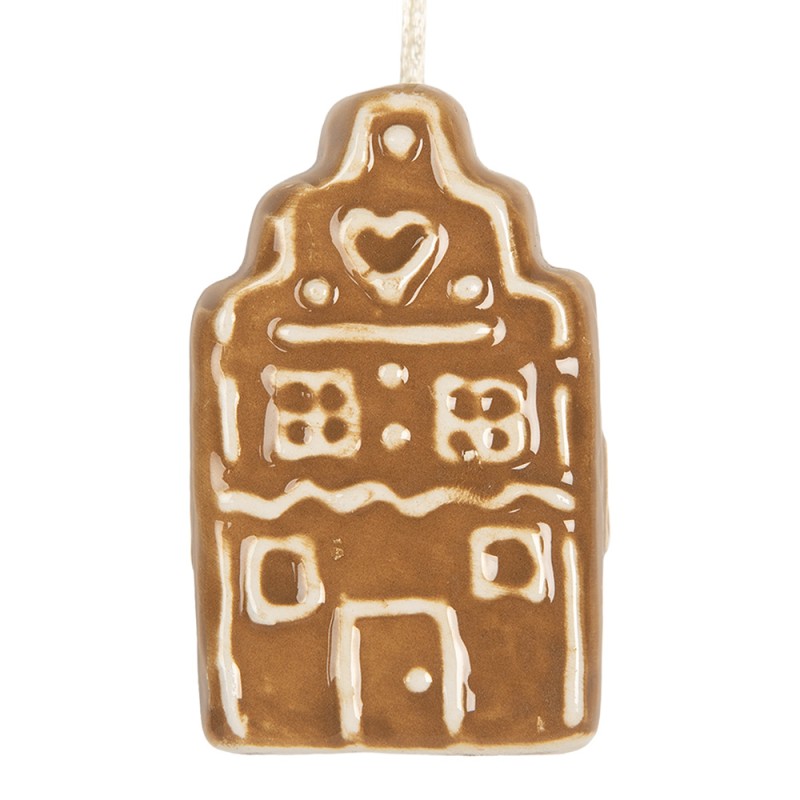 Clayre & Eef Christmas Ornament House 4x4x6 cm Brown Ceramic