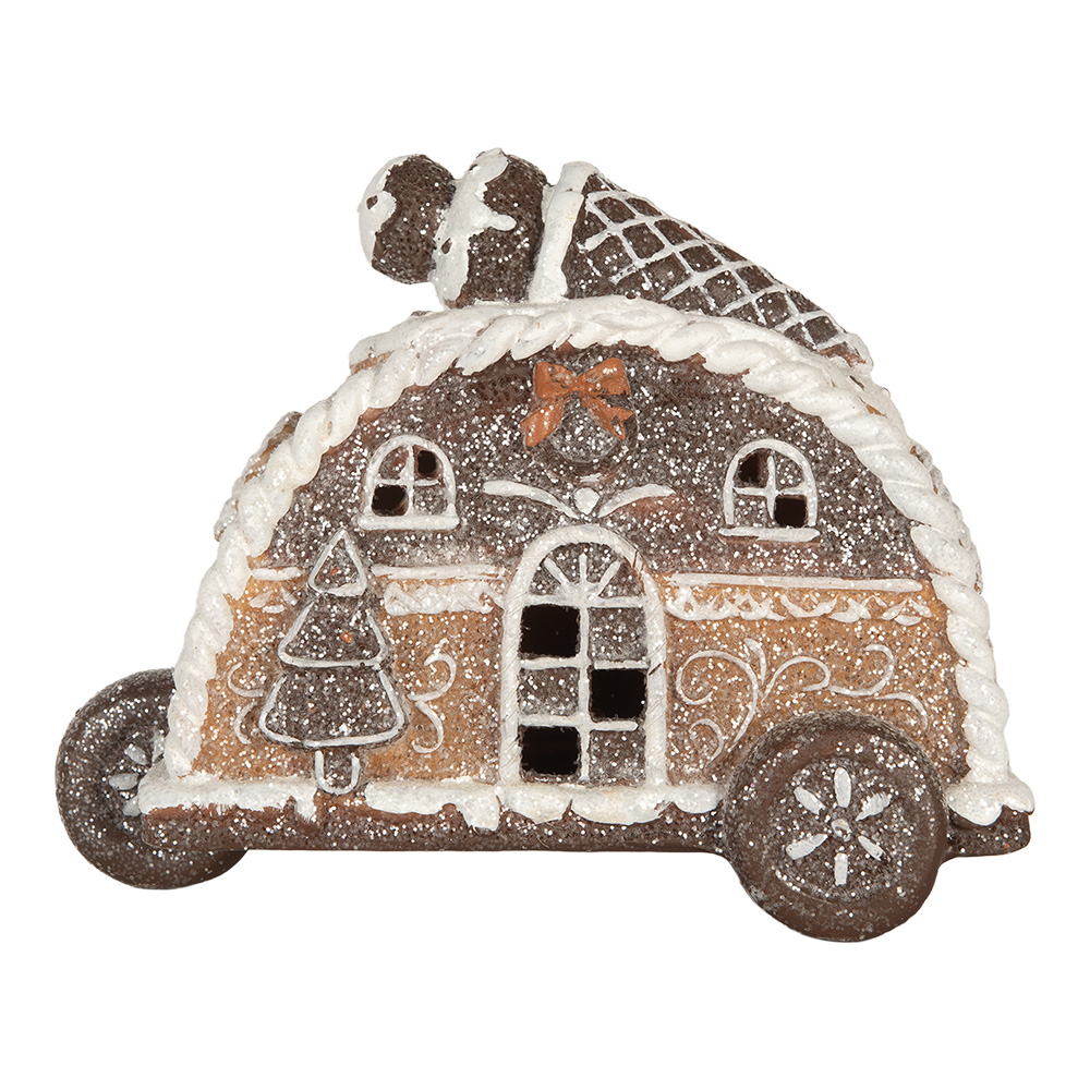 Clayre&Eef Decoratie Huis met LED 21x11x16 cm Bruin Kunststof