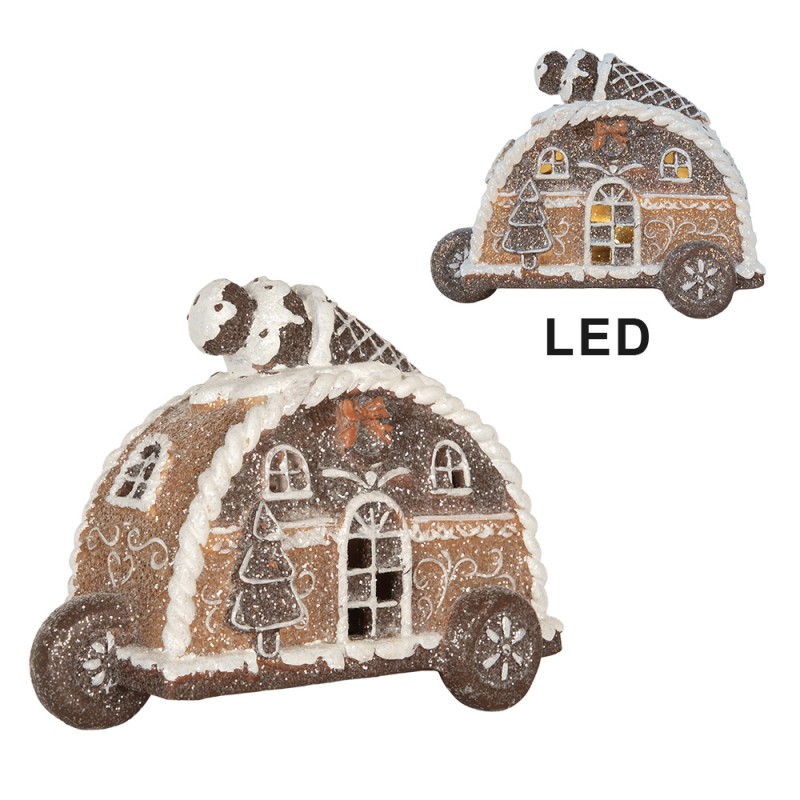 Clayre & Eef Decoratie Huis met LED 21x11x16 cm Bruin Kunststof