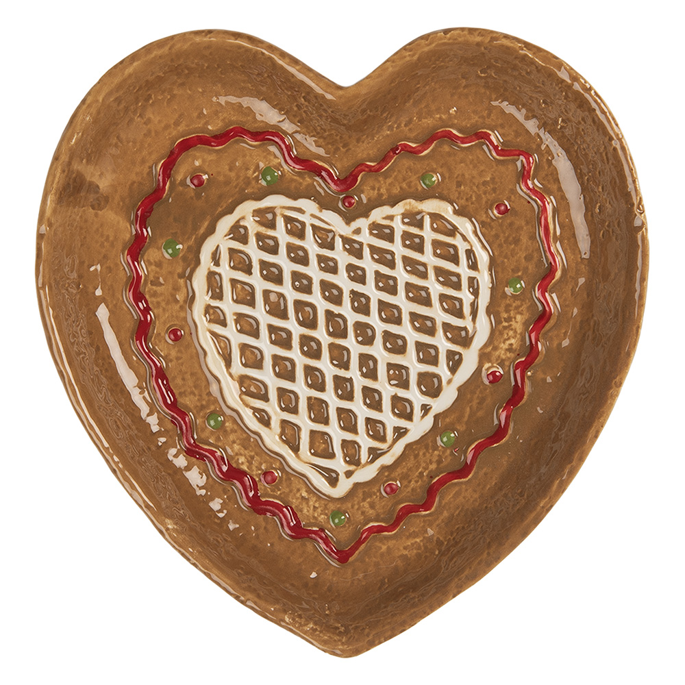 Clayre&Eef Ontbijtbord Hart 17x17x3 cm Bruin Keramiek