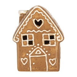 Clayre & Eef Casa di pan di zenzero con LED 8x6x11 cm Marrone Ceramica