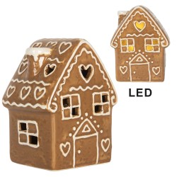 Clayre & Eef Casa di pan di zenzero con LED 8x6x11 cm Marrone Ceramica