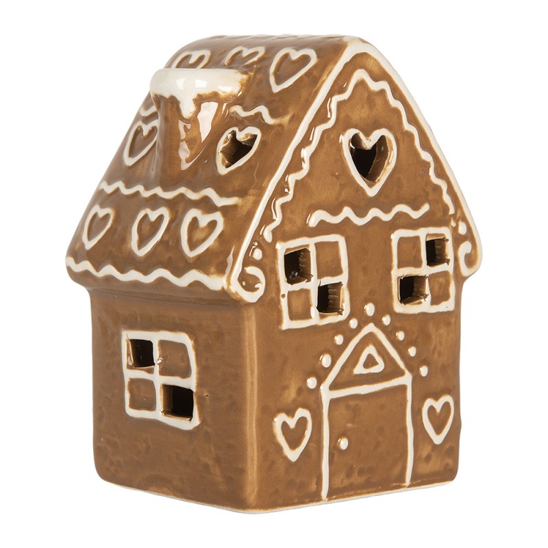 Clayre & Eef Casa di pan di zenzero con LED 8x6x11 cm Marrone Ceramica