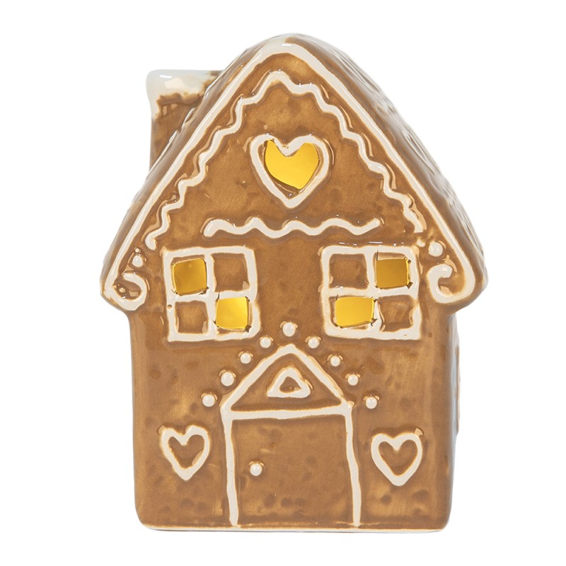 Clayre & Eef Casa di pan di zenzero con LED 8x6x11 cm Marrone Ceramica