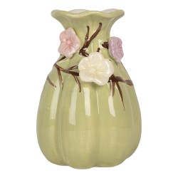 Clayre & Eef Vaso Ø 10x14 cm Verde Ceramica Fiori