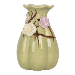 Clayre & Eef Vaso Ø 10x14 cm Verde Ceramica Fiori