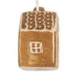 Clayre & Eef Christmas Ornament House 4x4x6 cm Brown Ceramic