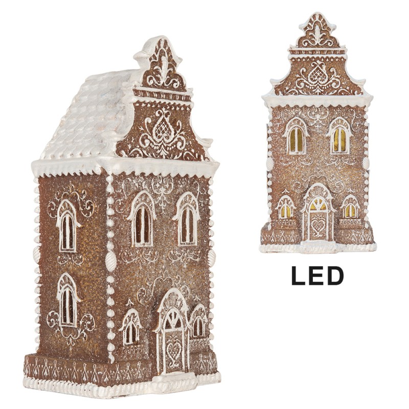 Clayre & Eef Gingerbread house with LED 17x15x35 cm Brown Plastic