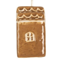Clayre & Eef Christmas Ornament House 4x4x6 cm Brown Ceramic