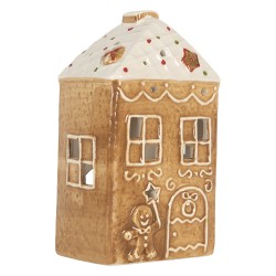 Clayre & Eef Waxinelichthouder Huis 9x7x16 cm Bruin Keramiek