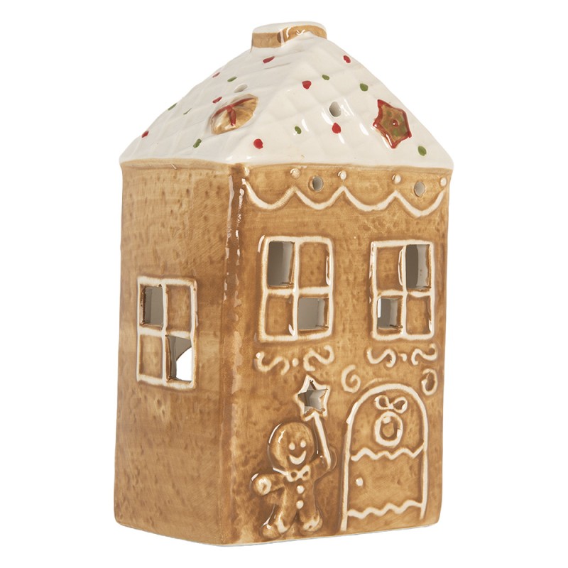 Clayre & Eef Waxinelichthouder Huis 9x7x16 cm Bruin Keramiek