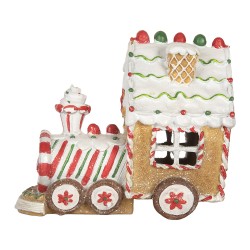 Clayre & Eef Decorazione natalizia con illuminazione a LED e musica Treno 21x12x19 cm Marrone Plastica