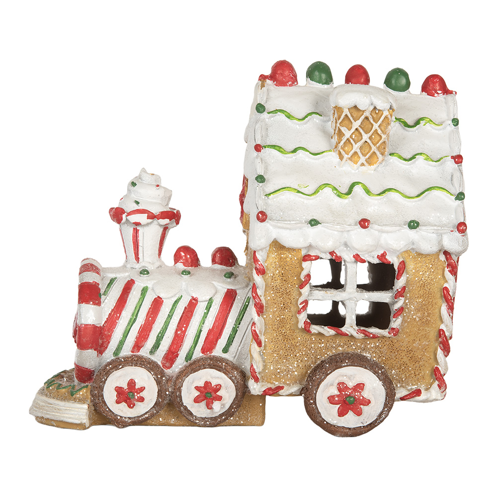 Clayre&Eef Kerstdecoratie met LED-verlichting en muziek Trein 21x12x17 cm Bruin Kunststof afbeelding