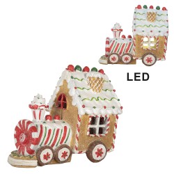 Clayre & Eef Decorazione natalizia con illuminazione a LED e musica Treno 21x12x19 cm Marrone Plastica