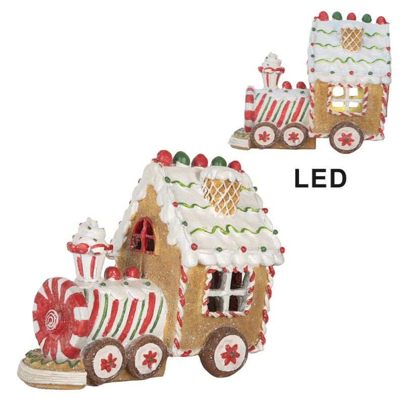 Clayre & Eef Decorazione natalizia con illuminazione a LED e musica Treno 21x12x19 cm Marrone Plastica