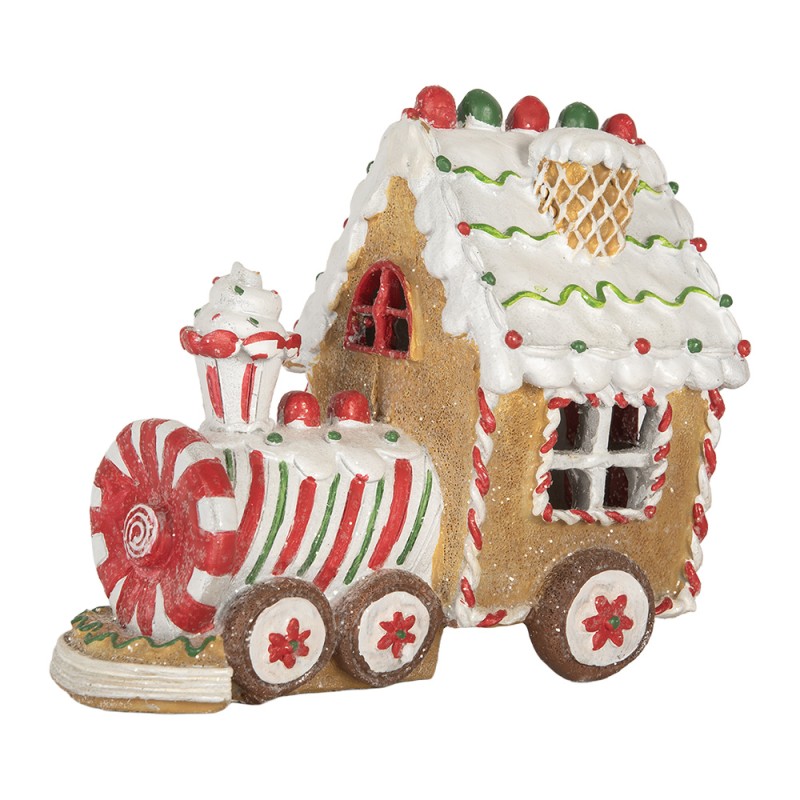 Clayre & Eef Decorazione natalizia con illuminazione a LED e musica Treno 21x12x19 cm Marrone Plastica
