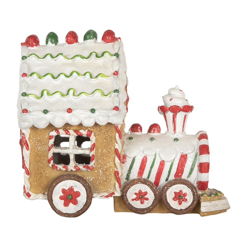 Clayre & Eef Decorazione natalizia con illuminazione a LED e musica Treno 21x12x19 cm Marrone Plastica