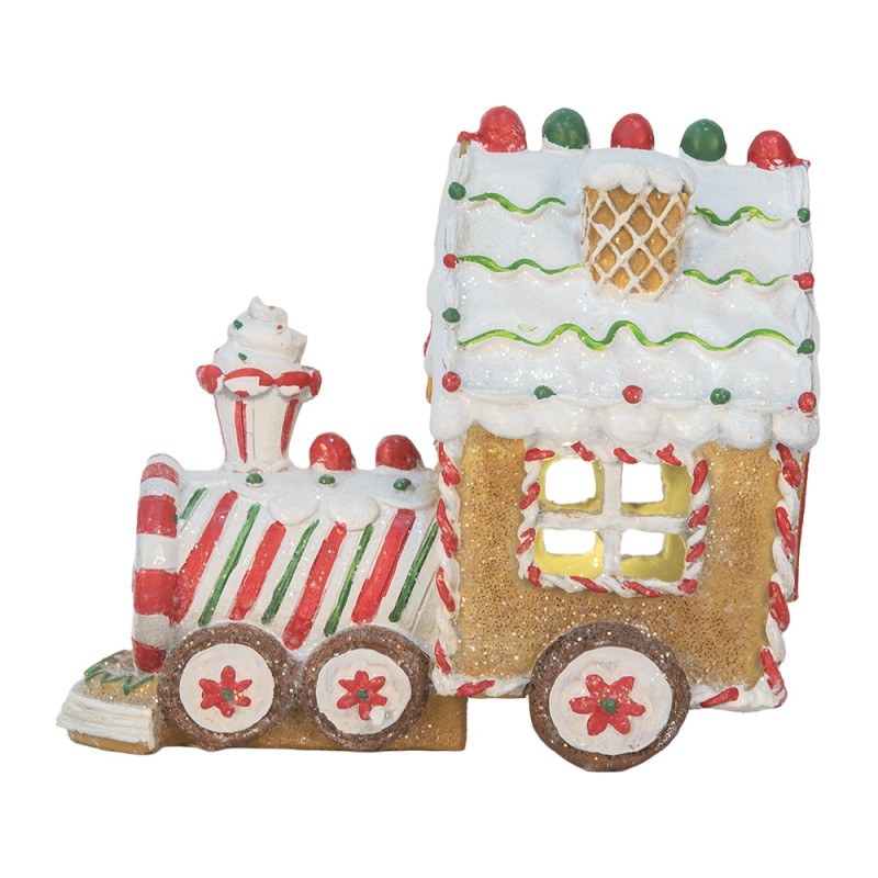 Clayre & Eef Decorazione natalizia con illuminazione a LED e musica Treno 21x12x19 cm Marrone Plastica