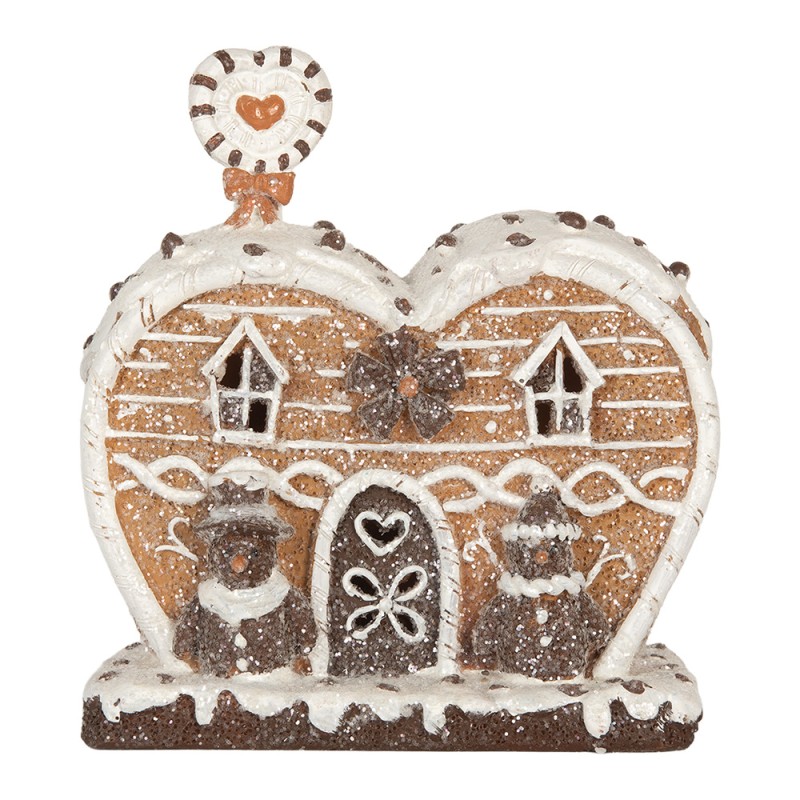 Clayre & Eef Lebkuchenhaus mit LED 18x10x19 cm Braun Kunststoff