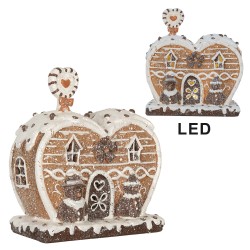 Clayre & Eef Lebkuchenhaus mit LED 18x10x19 cm Braun Kunststoff