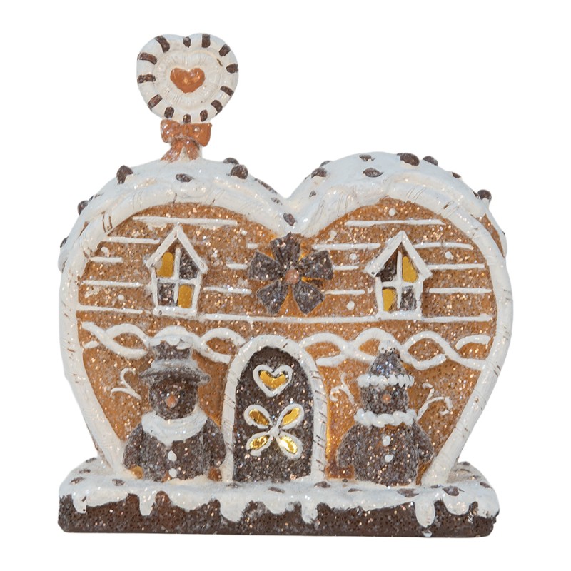 Clayre & Eef Lebkuchenhaus mit LED 18x10x19 cm Braun Kunststoff