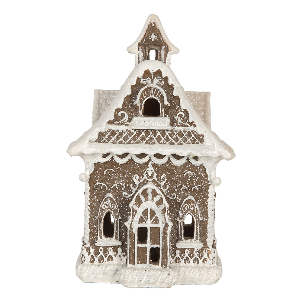 Clayre&Eef Gingerbread house met LED 13x12x20 cm Bruin Kunststof