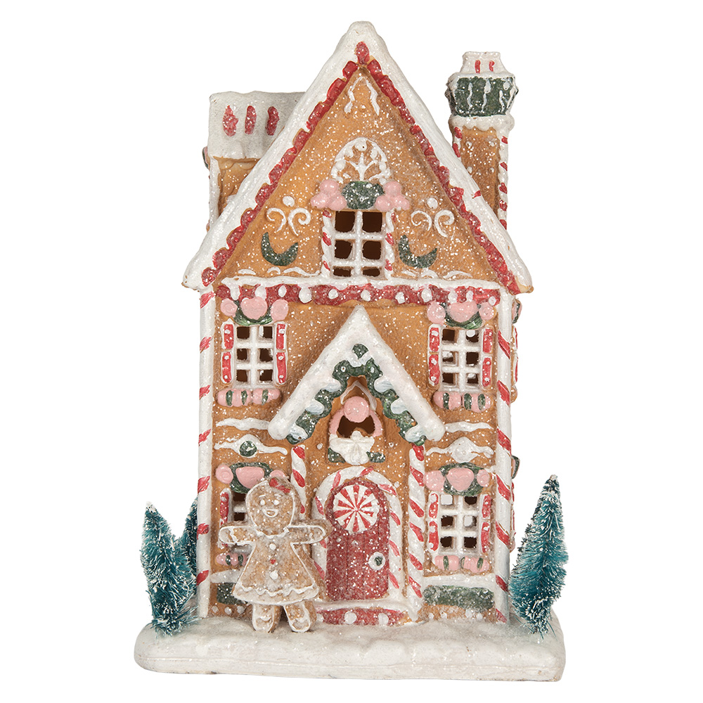 Clayre&Eef Gingerbread house met LED 17x12x25 cm Bruin Kunststof afbeelding