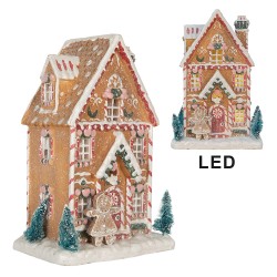 Clayre & Eef Gingerbread house met LED 17x12x26 cm Bruin Kunststof