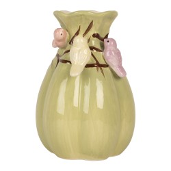 Clayre & Eef Vaso Ø 14x21 cm Verde Ceramica Fiori