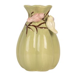 Clayre & Eef Vaso Ø 14x21 cm Verde Ceramica Fiori