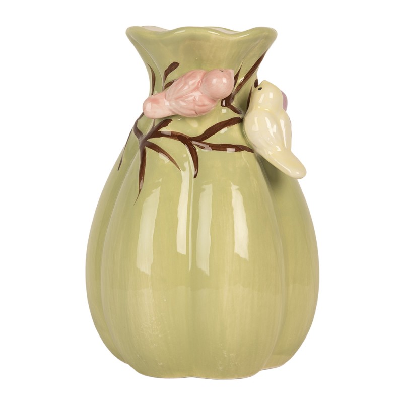 Clayre & Eef Vaso Ø 14x21 cm Verde Ceramica Fiori