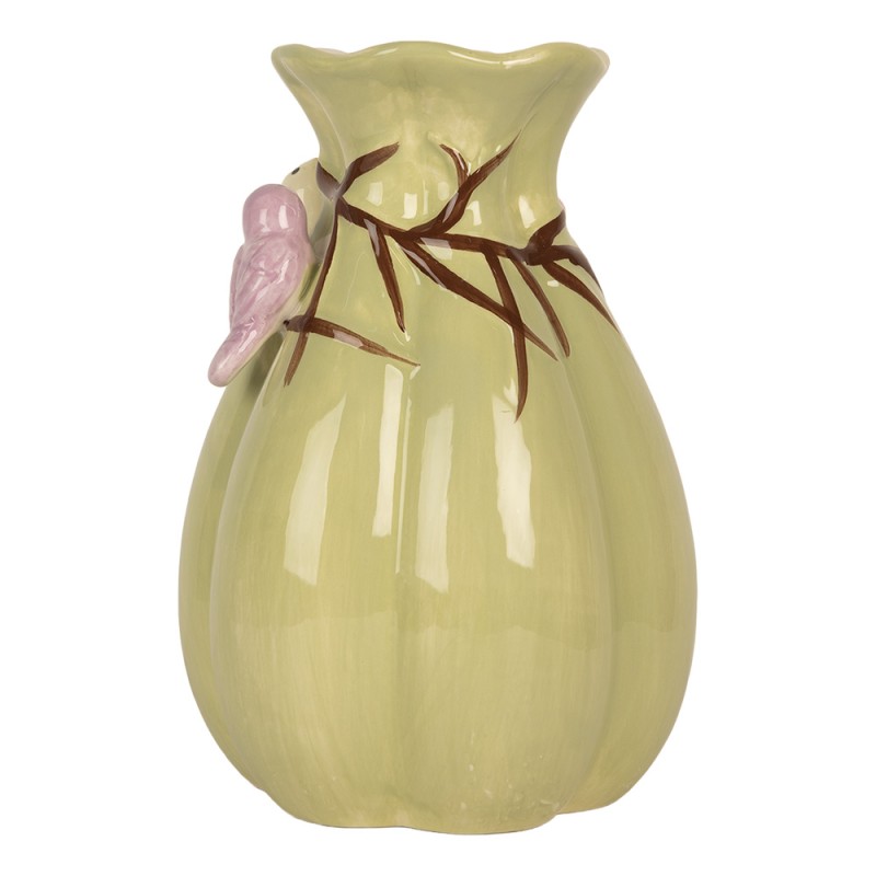 Clayre & Eef Vaso Ø 14x21 cm Verde Ceramica Fiori