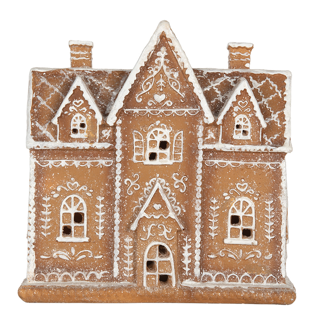 Clayre&Eef Gingerbread house met LED 21x8x20 cm Bruin Kunststof