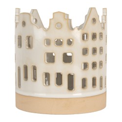 Clayre & Eef Tealight Holder House Ø 11x11 cm Beige Ceramic