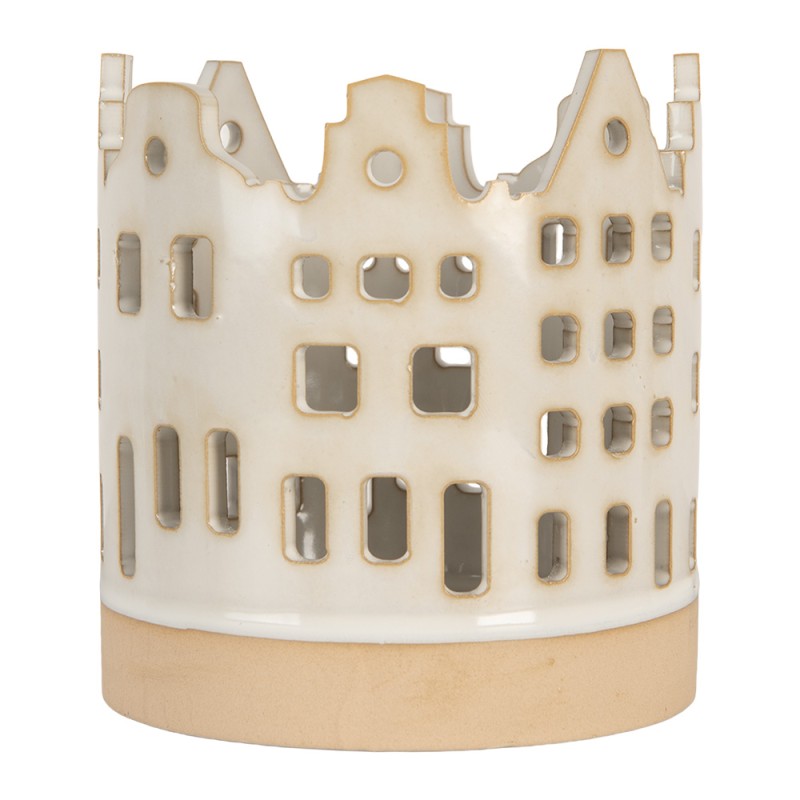 Clayre & Eef Portacandela Casa Ø 11x11 cm Beige Ceramica