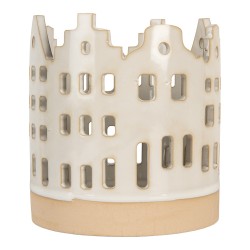Clayre & Eef Tealight Holder House Ø 11x11 cm Beige Ceramic