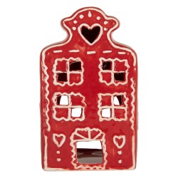 Clayre & Eef Portacandela Casa 8x7x13 cm Rosso Ceramica