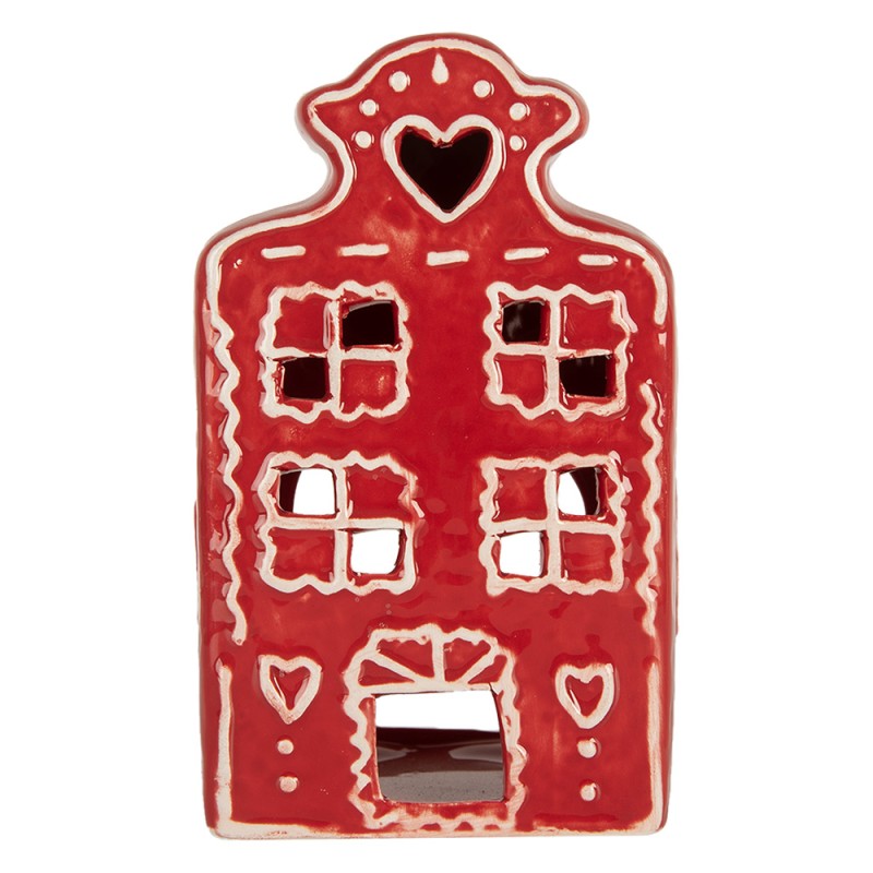 Clayre & Eef Portacandela Casa 8x7x13 cm Rosso Ceramica
