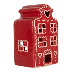Clayre & Eef Portacandela Casa 8x7x13 cm Rosso Ceramica